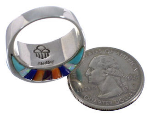 Multicolor Inlay Jewelry Sterling Silver Ring Size 8-1/2 AX37453